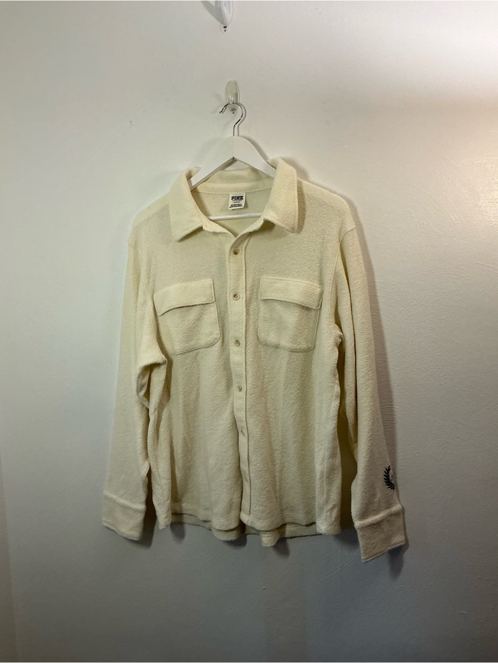 PINK Victoria's Secret Cream Button-Front Fleece Shirt Jacket Size Medium